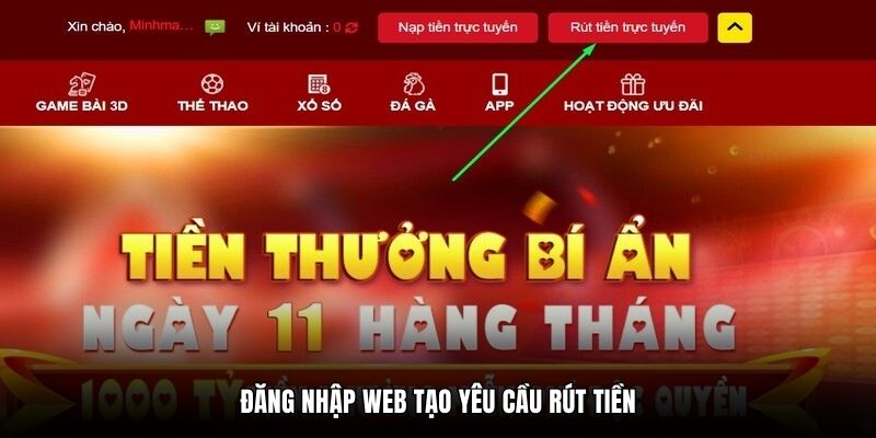 Đăng nhập web tạo yêu cầu rút tiền